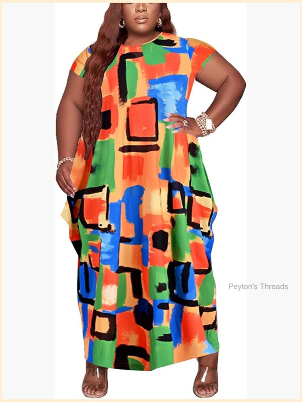 Plus Size Maxi Dress with Pockets Short Sleeve Casual Loose Beach Dress